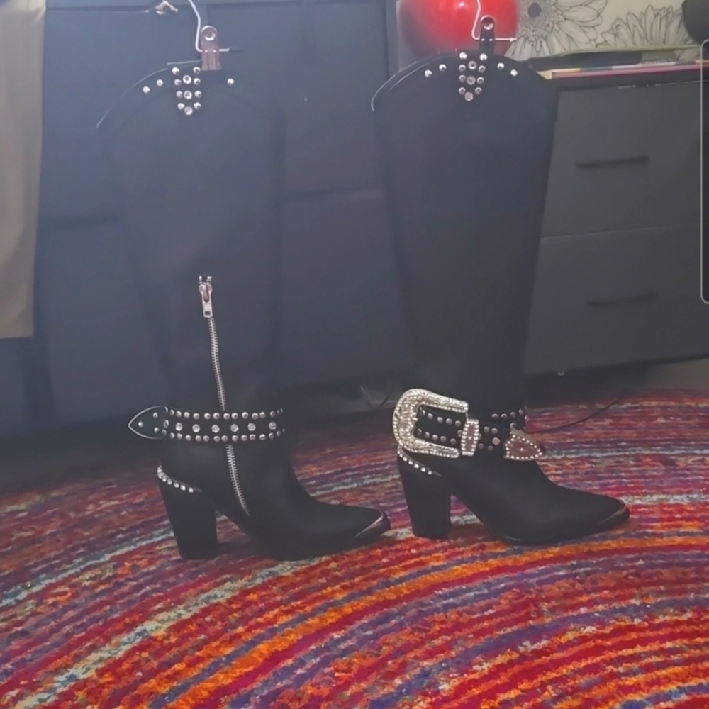 Studded Black Knee-High Boots